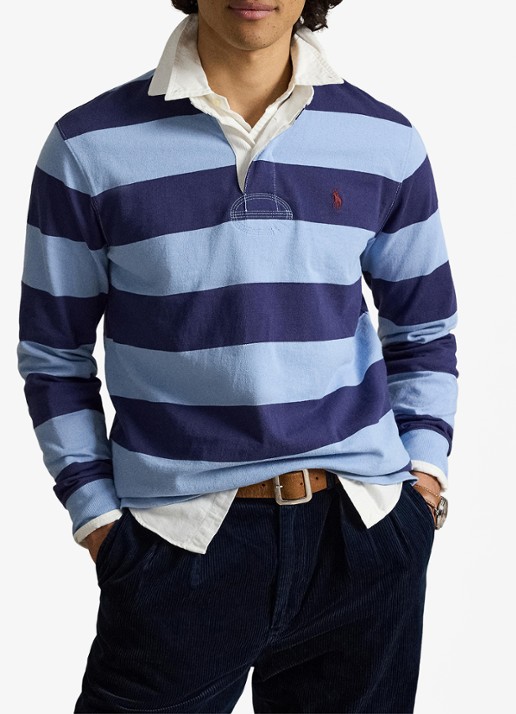 Ralph Lauren Regular fit polo met logo en streepprint - voorkant 5 chmry blu/bthus nvy / donkerblauw
