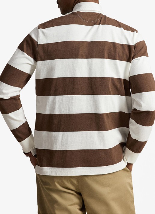 Ralph Lauren Regular fit polo met logo en streepprint - achterkant 5 trphy crm/choclate brwn / bruin