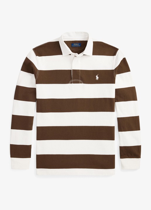 Ralph Lauren Regular fit polo met logo en streepprint - voorkant trphy crm/choclate brwn / bruin