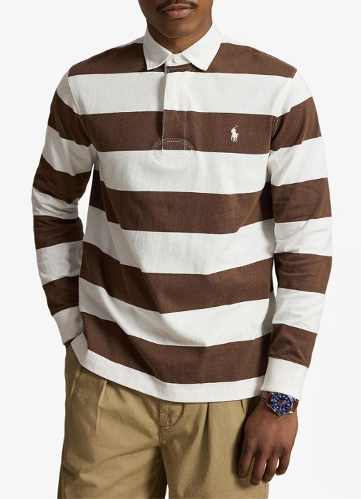 Ralph Lauren Regular fit polo met logo en streepprint - voorkant 2 trphy crm/choclate brwn / bruin