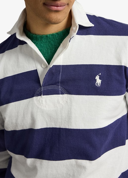 Ralph Lauren Regular fit polo met logo en streepprint - detail 4 trphy crm/bthus nvy / donkerblauw