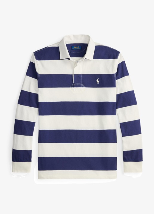 Ralph Lauren Regular fit polo met logo en streepprint - voorkant trphy crm/bthus nvy / donkerblauw