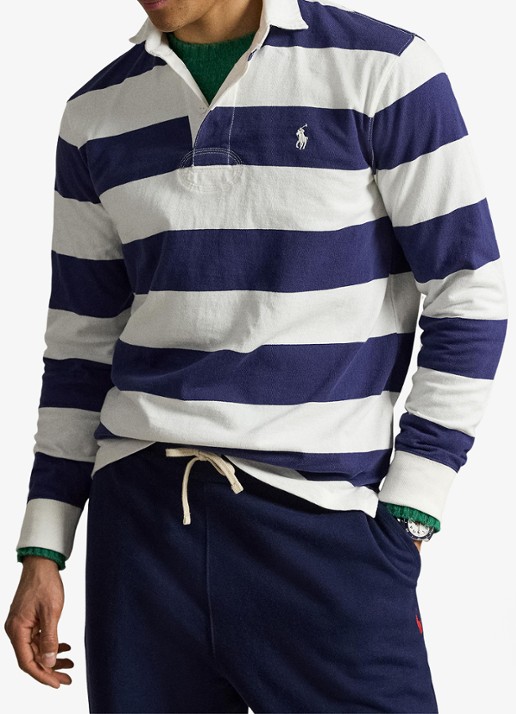 Ralph Lauren Regular fit polo met logo en streepprint - voorkant 2 trphy crm/bthus nvy / donkerblauw