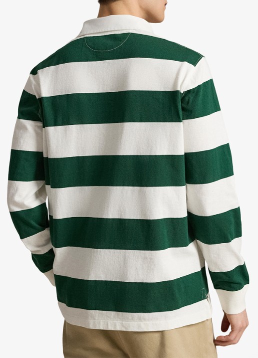 Ralph Lauren Regular fit polo met logo en streepprint - achterkant 5 trphy crm/nw forest / groen