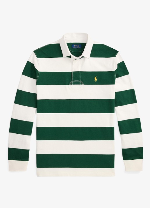 Ralph Lauren Regular fit polo met logo en streepprint - voorkant trphy crm/nw forest / groen