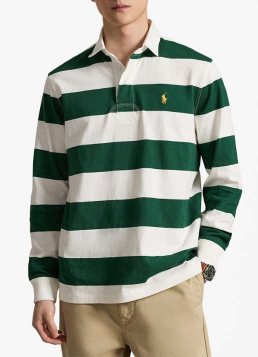 Ralph Lauren Regular fit polo met logo en streepprint - voorkant 2 trphy crm/nw forest / groen