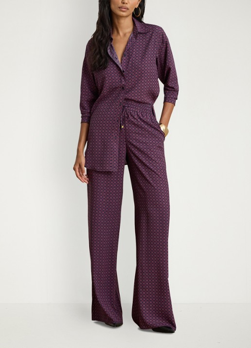 Ralph Lauren Relaxed fit blouse met grafische print - voorkant 2 navy multi / donkerrood