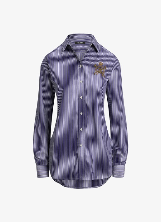 Ralph Lauren Relaxed fit blouse met streepprint - voorkant 2 blue , white / blauw , wit