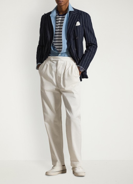 Ralph Lauren Relaxed fit chino met plooidetails - voorkant 4 deckwash white / wit