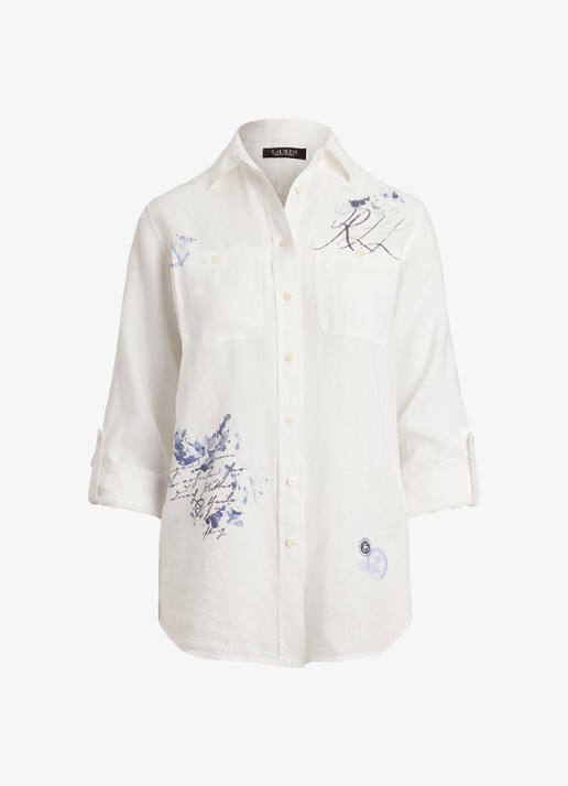 Ralph Lauren Relaxed fit overhemd met oprolbare mouw - voorkant 2 white / wit