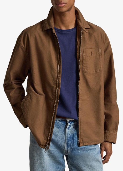 Ralph Lauren Relaxed Oxford overshirt met ritssluiting - voorkant 2 chestnut / lichtbruin
