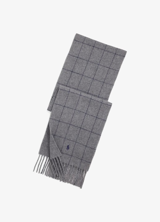 Ralph Lauren Reversible sjaal in wolblend 168 x 25 cm - voorkant grijs