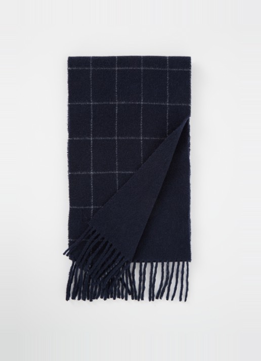 Ralph Lauren Reversible sjaal in wolblend 168 x 25 cm - voorkant donkerblauw