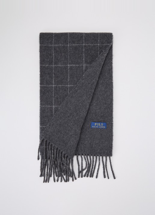 Ralph Lauren Reversible sjaal in wolblend 168 x 25 cm - voorkant antraciet