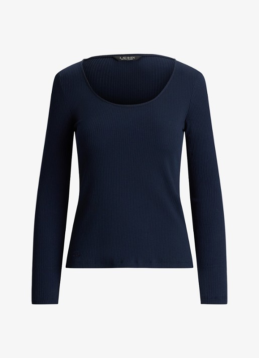 Ralph Lauren Ribgebreid longsleeve met ronde hals - voorkant 3 donkerblauw