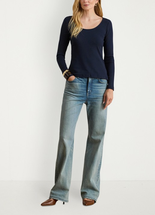 Ralph Lauren Ribgebreid longsleeve met ronde hals - voorkant 4 donkerblauw