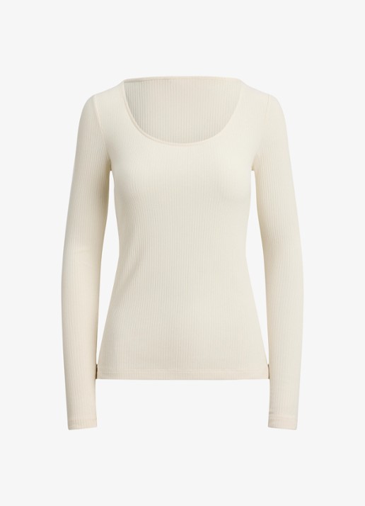 Ralph Lauren Ribgebreid longsleeve met ronde hals - voorkant 2 creme