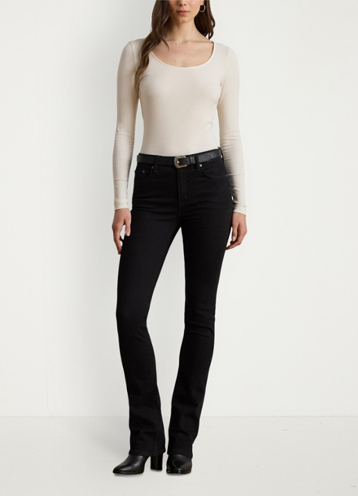 Ralph Lauren Ribgebreid longsleeve met ronde hals - voorkant 3 creme