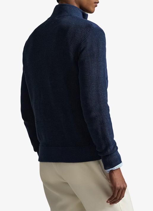 Ralph Lauren Ribgebreid vest van linnen met gewatteerd voorpand - achterkant navy linen combo-4535