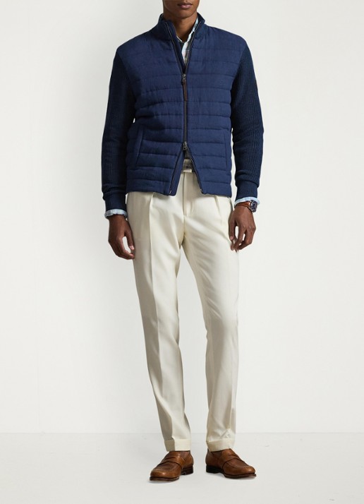 Ralph Lauren Ribgebreid vest van linnen met gewatteerd voorpand - voorkant 3 navy linen combo-4535