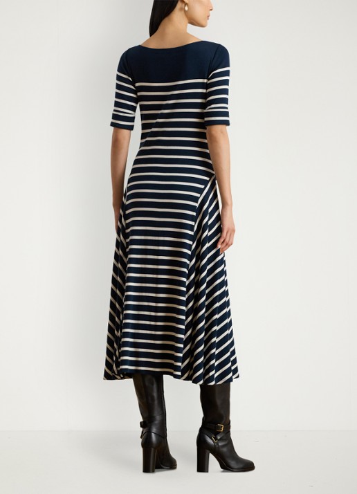 Ralph Lauren Ribgebreide midi jurk met streepprint - achterkant zwart