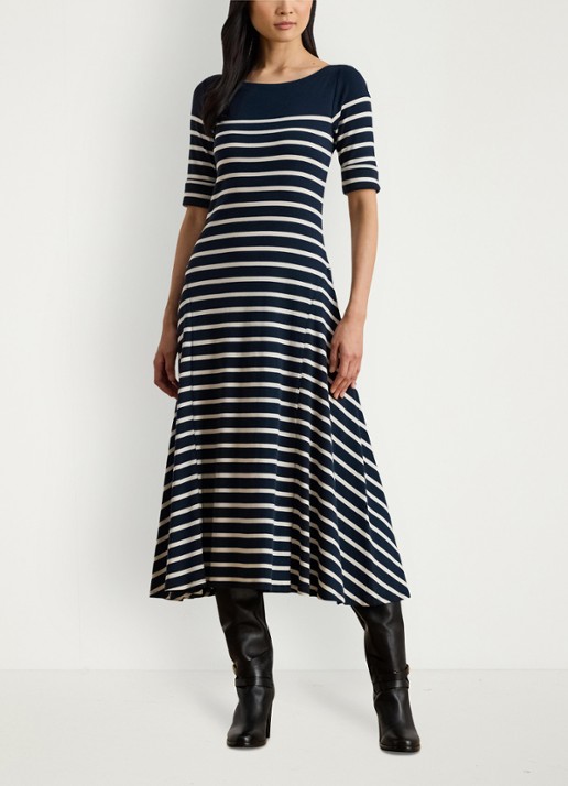 Ralph Lauren Ribgebreide midi jurk met streepprint
