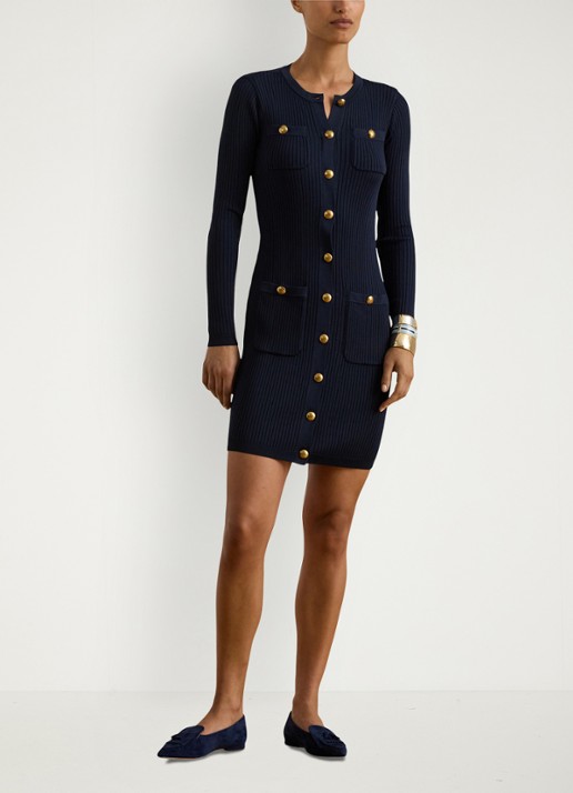 Ralph Lauren Ribgebreide mini jurk met knopen