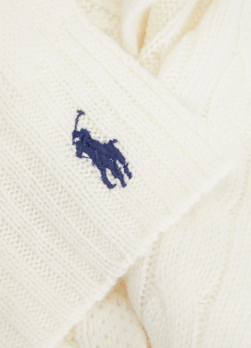 Ralph Lauren Ribgebreide sjaal in kasjmierblend 183 x 27 cm - detail 3 creme