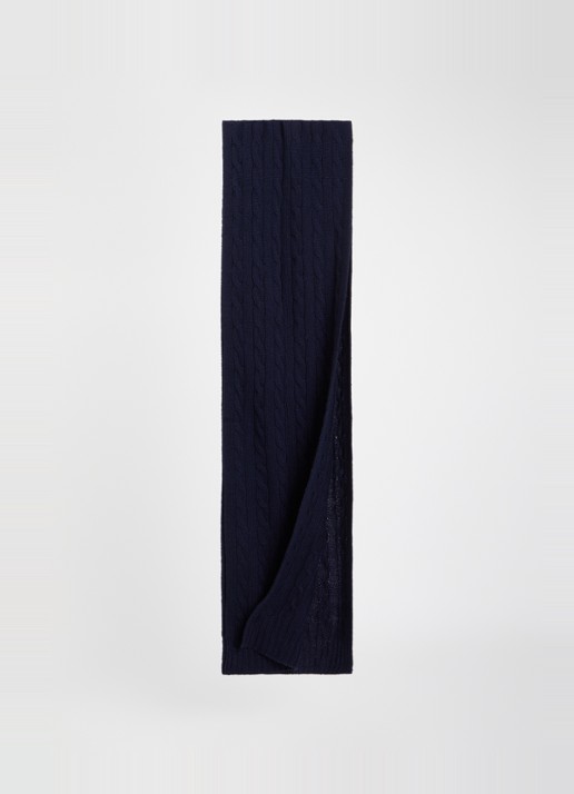 Ralph Lauren Ribgebreide sjaal in kasjmierblend 183 x 27 cm - detail 2 donkerblauw