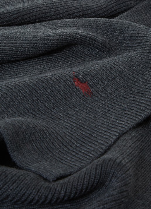 Ralph Lauren Ribgebreide sjaal van wol 180 x 25 cm - detail antraciet