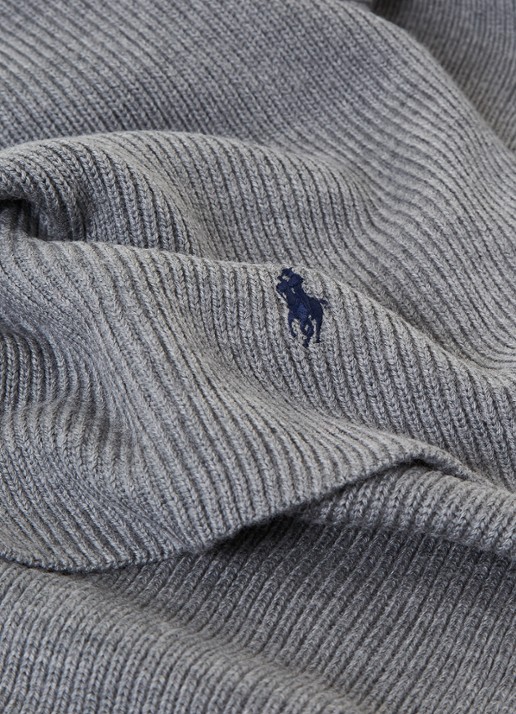 Ralph Lauren Ribgebreide sjaal van wol 180 x 25 cm - detail grijs