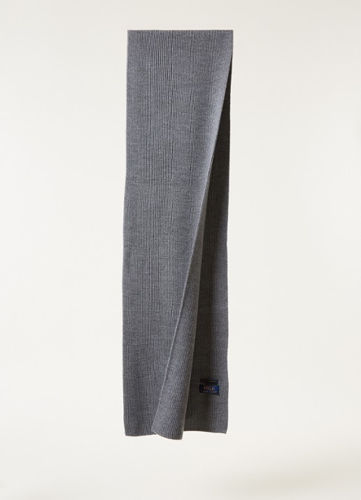 Ralph Lauren Ribgebreide sjaal van wol 180 x 25 cm - voorkant 3 grijs