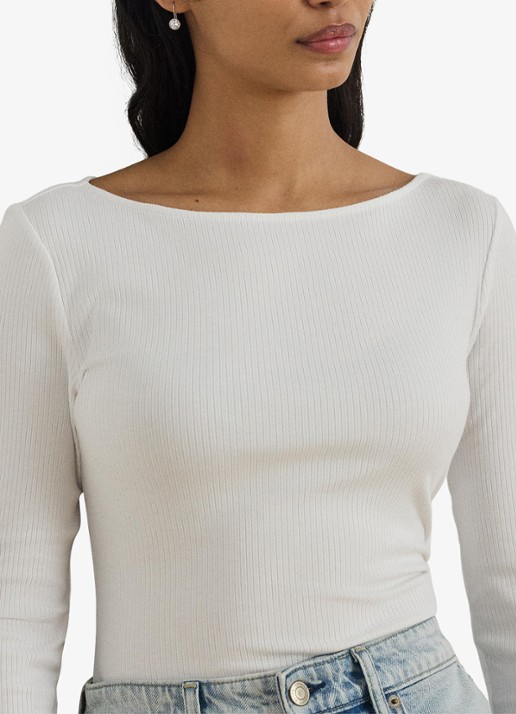 Ralph Lauren Ribgebreide top met boothals - detail 5 wit