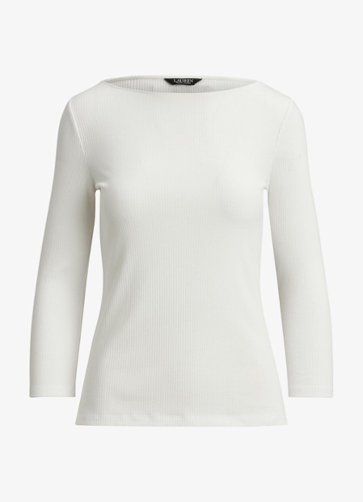 Ralph Lauren Ribgebreide top met boothals - voorkant 2 wit