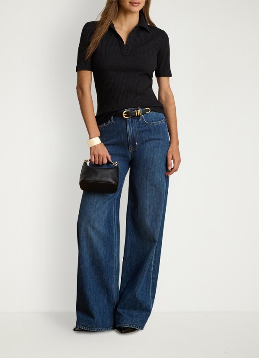 Ralph Lauren Ribgebreide top met kraag - voorkant 2 zwart
