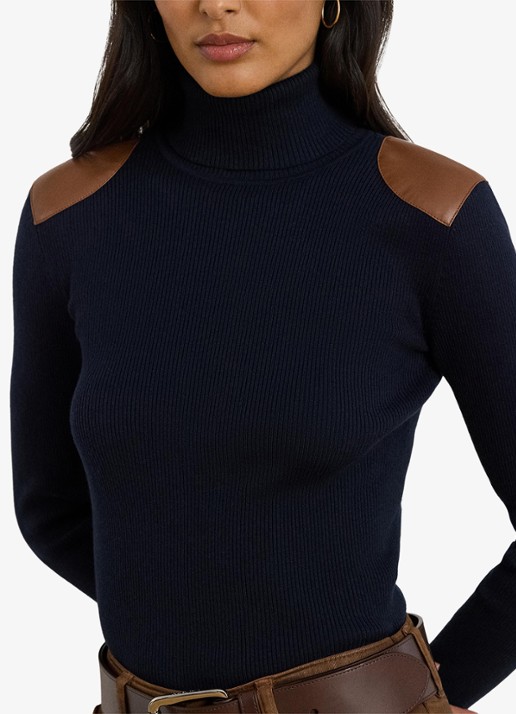 Ralph Lauren Ribgebreide trui met col - detail 3 donkerblauw