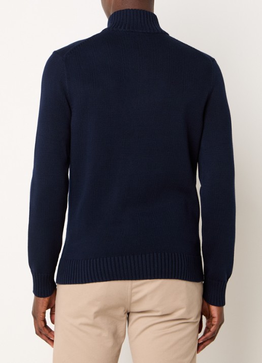 Ralph Lauren Ribgebreide trui met halve rits en logoborduring - achterkant hunter navy/rood pp / donkerblauw