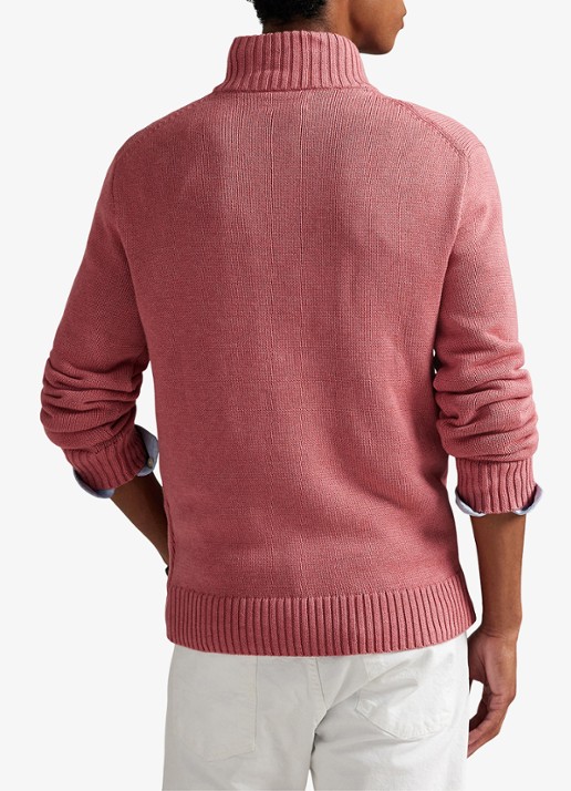 Ralph Lauren Ribgebreide trui met halve rits en logoborduring - achterkant 5 zalmroze