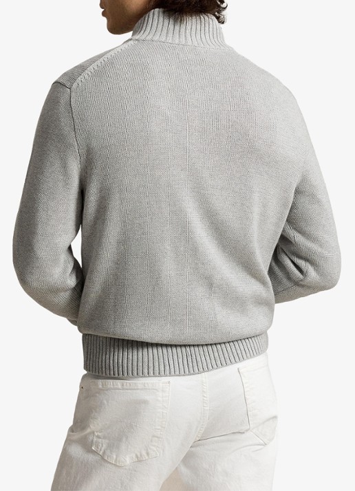 Ralph Lauren Ribgebreide trui met halve rits en logoborduring - achterkant 5 andover heather / grijs