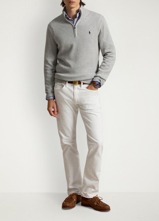 Ralph Lauren Ribgebreide trui met halve rits en logoborduring