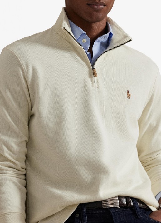 Ralph Lauren Ribgebreide trui met halve rits - detail 5 parchment cream / creme