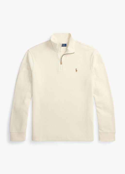 Ralph Lauren Ribgebreide trui met halve rits - voorkant parchment cream / creme