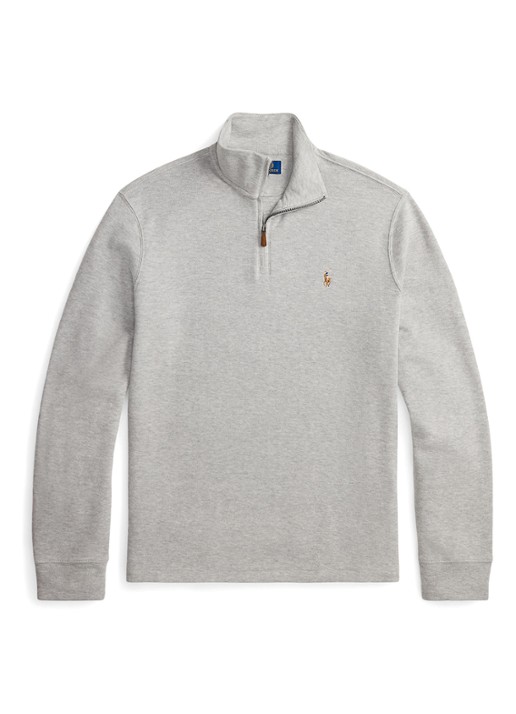 Ralph Lauren Ribgebreide trui met halve rits - voorkant andover heather / grijs