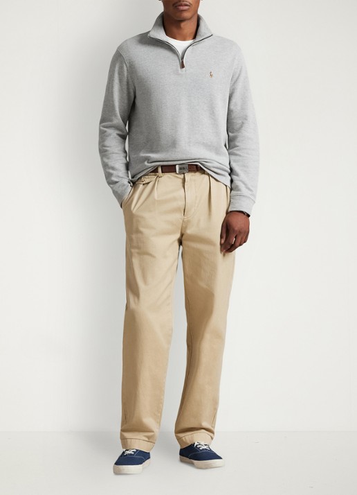 Ralph Lauren Ribgebreide trui met halve rits - voorkant 2 andover heather / grijs