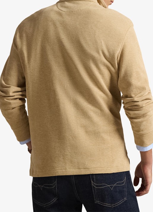 Ralph Lauren Ribgebreide trui met halve rits - achterkant classic camel / camel