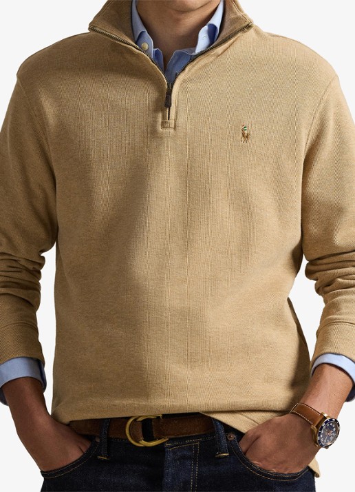 Ralph Lauren Ribgebreide trui met halve rits - detail 3 classic camel / camel