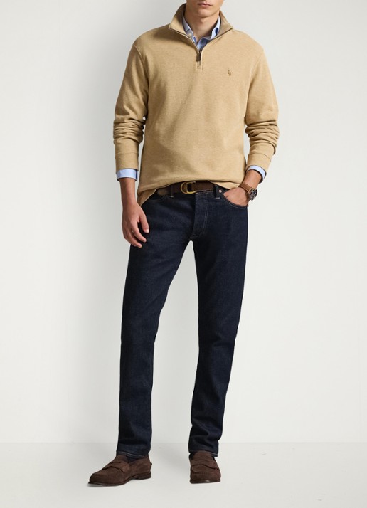 Ralph Lauren Ribgebreide trui met halve rits - voorkant 5 classic camel / camel