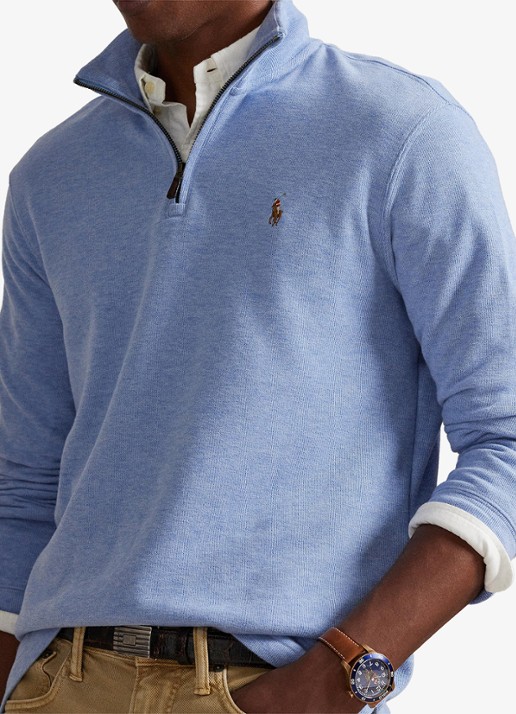 Ralph Lauren Ribgebreide trui met halve rits - detail 5 isle heather / lichtblauw