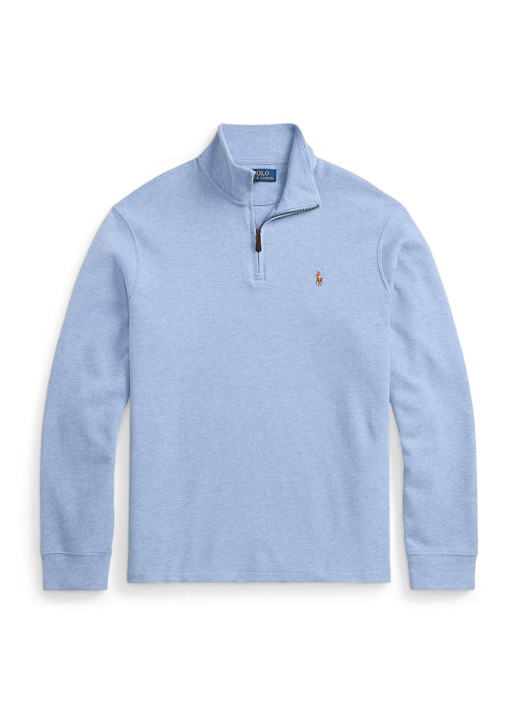 Ralph Lauren Ribgebreide trui met halve rits - voorkant 2 isle heather / lichtblauw