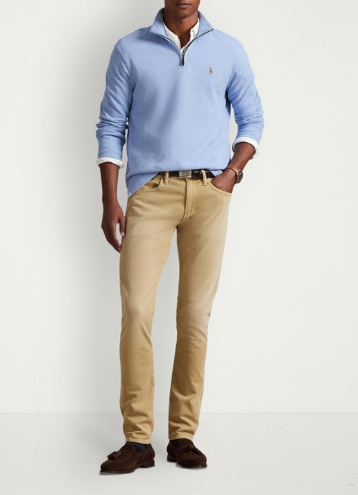 Ralph Lauren Ribgebreide trui met halve rits - voorkant 3 isle heather / lichtblauw